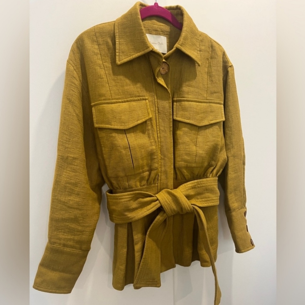 Ladies Massimo Dutti Linen Cotton Dress Jacket Mustard/Tan Size M